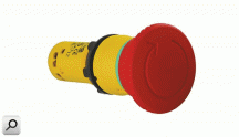 Pulsador emerg d22 ROJ 1+1 d40 giro a-Plas